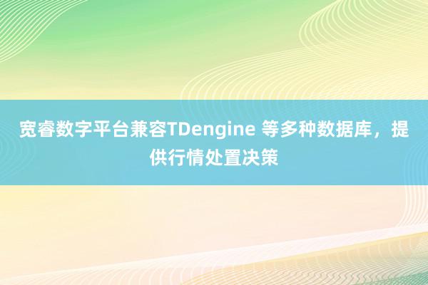 宽睿数字平台兼容TDengine 等多种数据库，提供行情处置决策