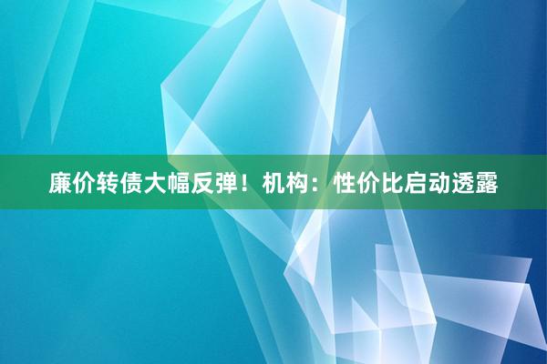 廉价转债大幅反弹！机构：性价比启动透露