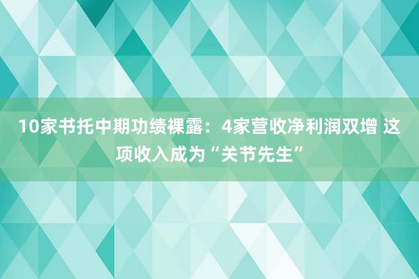 10家书托中期功绩裸露：4家营收净利润双增 这项收入成为“关节先生”